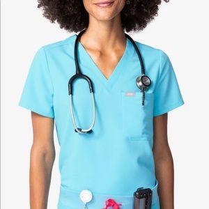 NWT Figs Catarina Neon Blue One Pocket Scrub Top